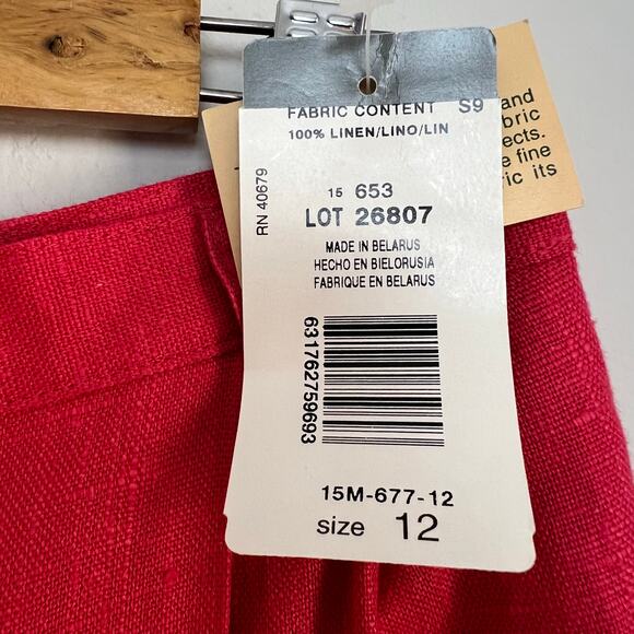 NWT Vintage 90s Harvé Benard Hot Pink 100% Linen High-Waisted Pleated Pants 8 - Picture 7 of 10